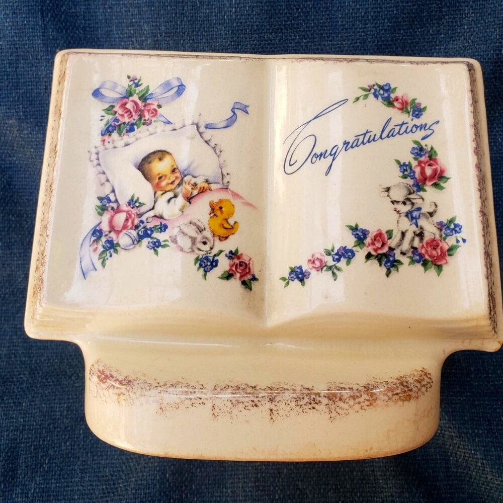 Vintage 50s Books of Remembrance Vase with Baby